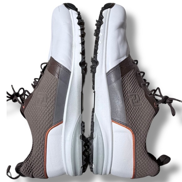 EUC FootJoy FJ Golf Shoes Mens 13 M White Brown Leather Spiked Sport Contour Fit - Picture 1 of 16